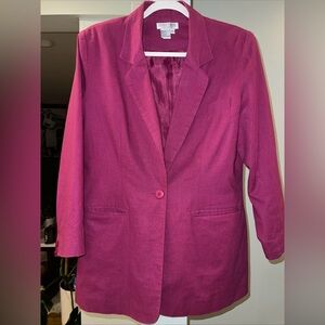 Vintage Newport News Magenta Linen Blend Blazer Jacket Women's Size 12